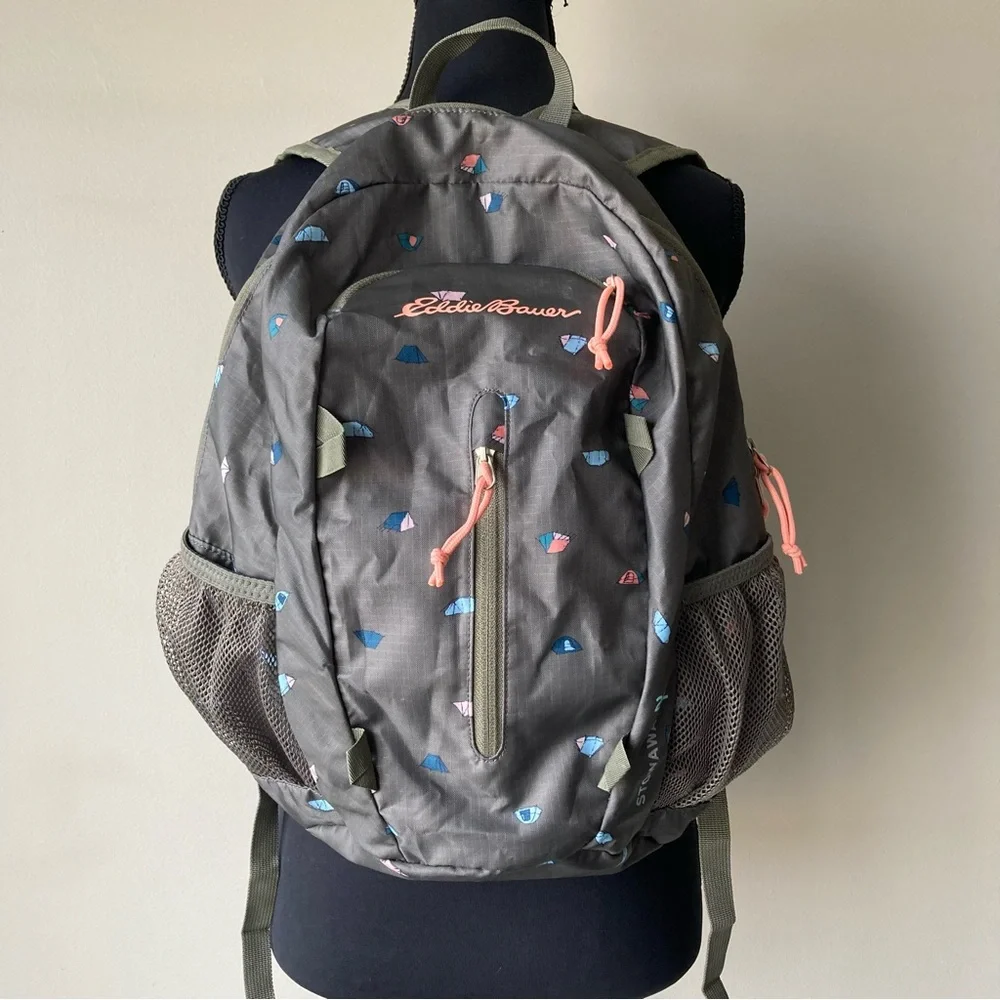 Eddie Bauer Stowaway Backpack 20L Gray with Tent Camping Graphic Foldable
